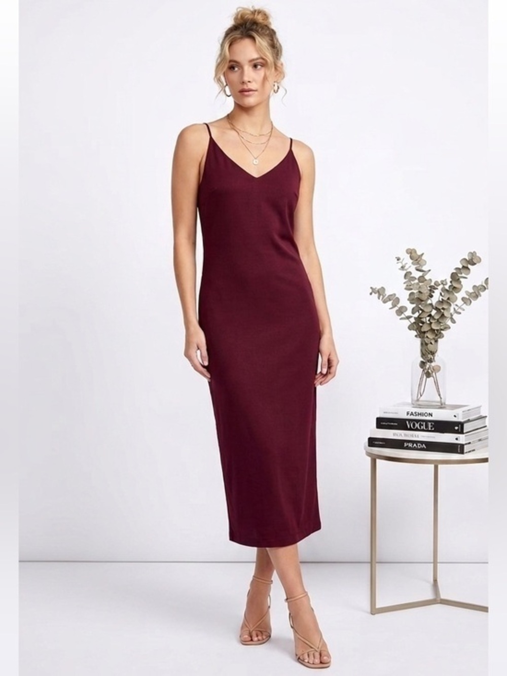 Gap Burgundy Slip Midi Dress Size 10 Petite Lined